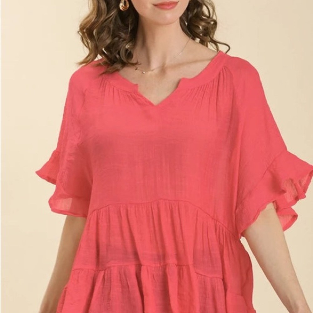 Umgee Pink Ruffled Tiered Blouse